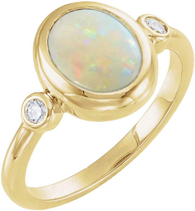 14K Yellow Gold Natural Ethiopian Opal & 1/8 CTW Natural Ethiopian Opal Cabochon Ring