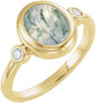 14K Yellow Gold Natural Moss Agate & 1/8 CTW Natural Diamond Cabochon Ring