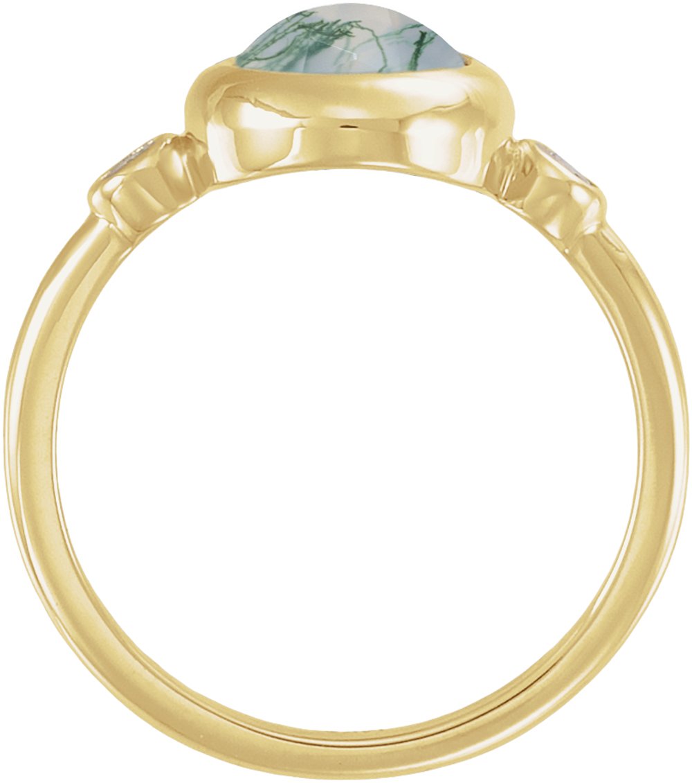 14K Yellow Gold Natural Moss Agate & 1/8 CTW Natural Diamond Cabochon Ring