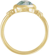 14K Yellow Gold Natural Moss Agate & 1/8 CTW Natural Diamond Cabochon Ring