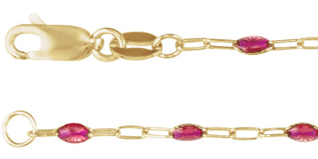 14K Yellow Gold-Filled 1.6 mm Pink Enamel Bead Paperclip-Style 7" Chain