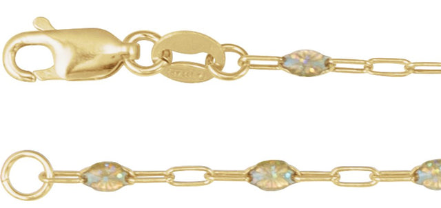14K Yellow Gold-Filled 1.6 mm Multi-Color Enamel Bead Paperclip-Style 16" Chain