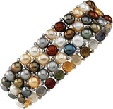 Sterling Silver Cultured Multi-Color Freshwater Pearl Stretch 7" Bracelet