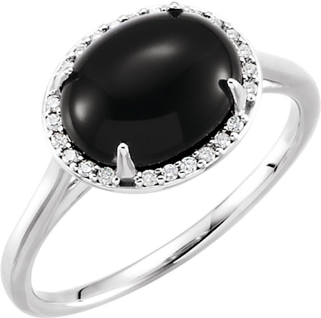 14K White Natural Black Onyx & .06 CTW Natural Diamond Ring