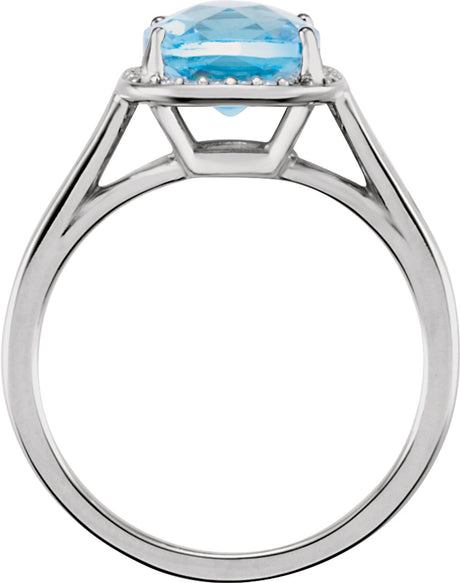 14K White Natural Swiss Blue Topaz & 1/6 CTW Natural Diamond Halo-Style Ring