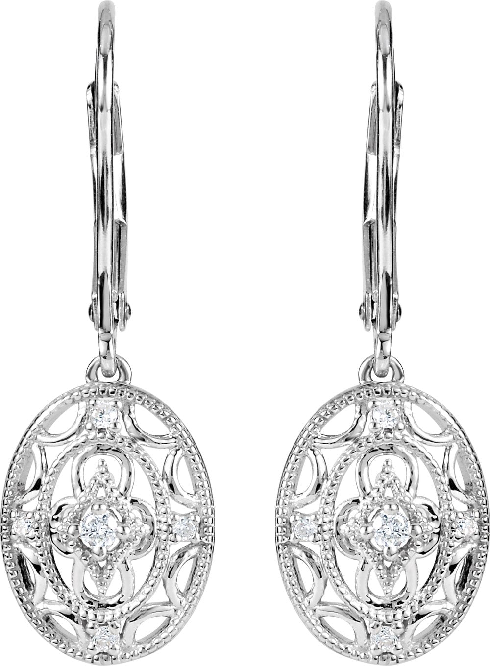 Sterling Silver 1/10 CTW Natural Diamond Lever Back Earrings