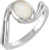 Sterling Silver Natural White Opal Cabochon Ring