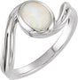 Sterling Silver Natural White Opal Cabochon Ring