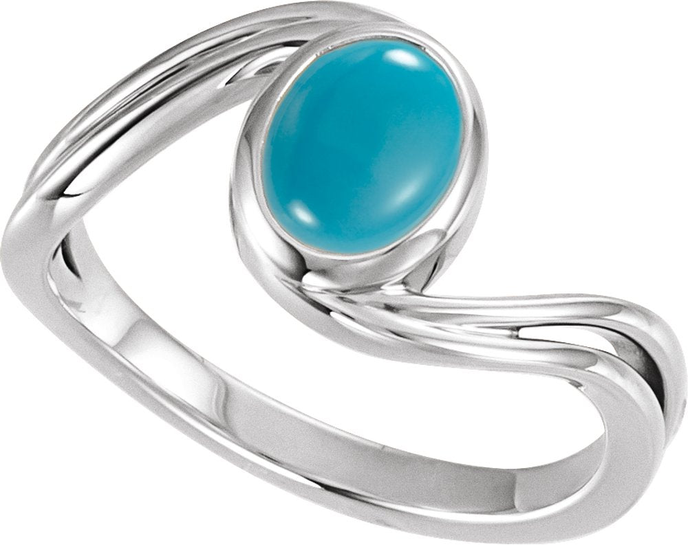 14K White Gold  Natural Turquoise Cabochon Ring