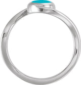 14K White Gold  Natural Turquoise Cabochon Ring