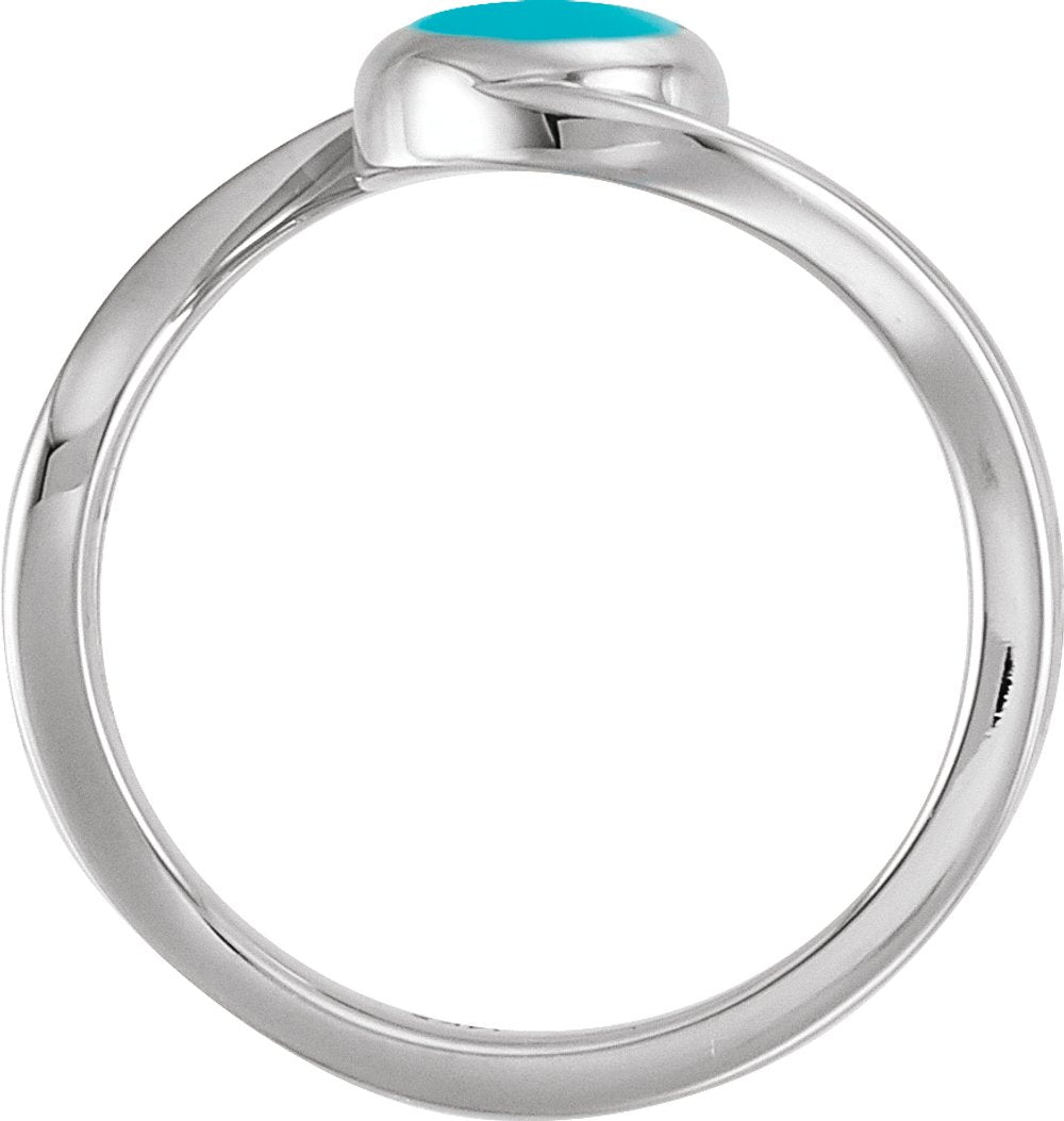 14K White Gold  Natural Turquoise Cabochon Ring