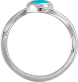 14K White Gold  Natural Turquoise Cabochon Ring