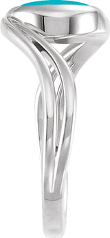 14K White Gold  Natural Turquoise Cabochon Ring