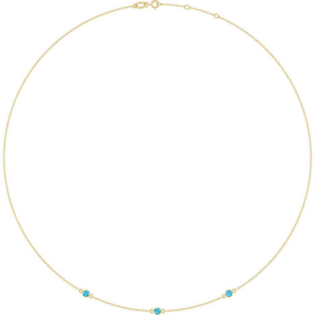 14K Yellow Gold Natural Aquamarine 3-Station 16-18" Necklace