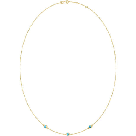 14K Yellow Gold Natural Aquamarine 3-Station 16-18" Necklace