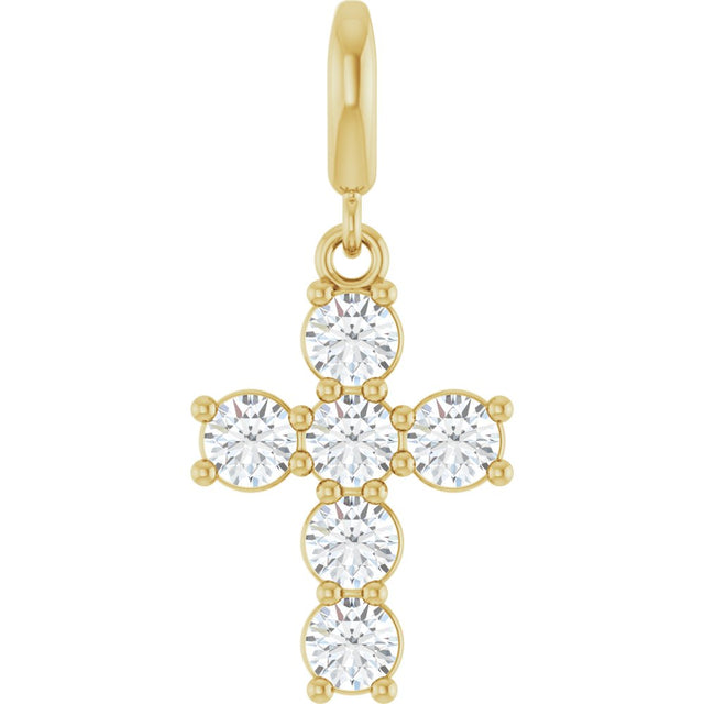 14K Yellow Gold 3/4 CTW Natural Diamond Cross Charm/Pendant