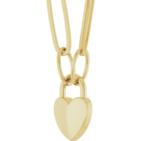 10K Yellow Gold Engravable Heart Lock 18" Necklace