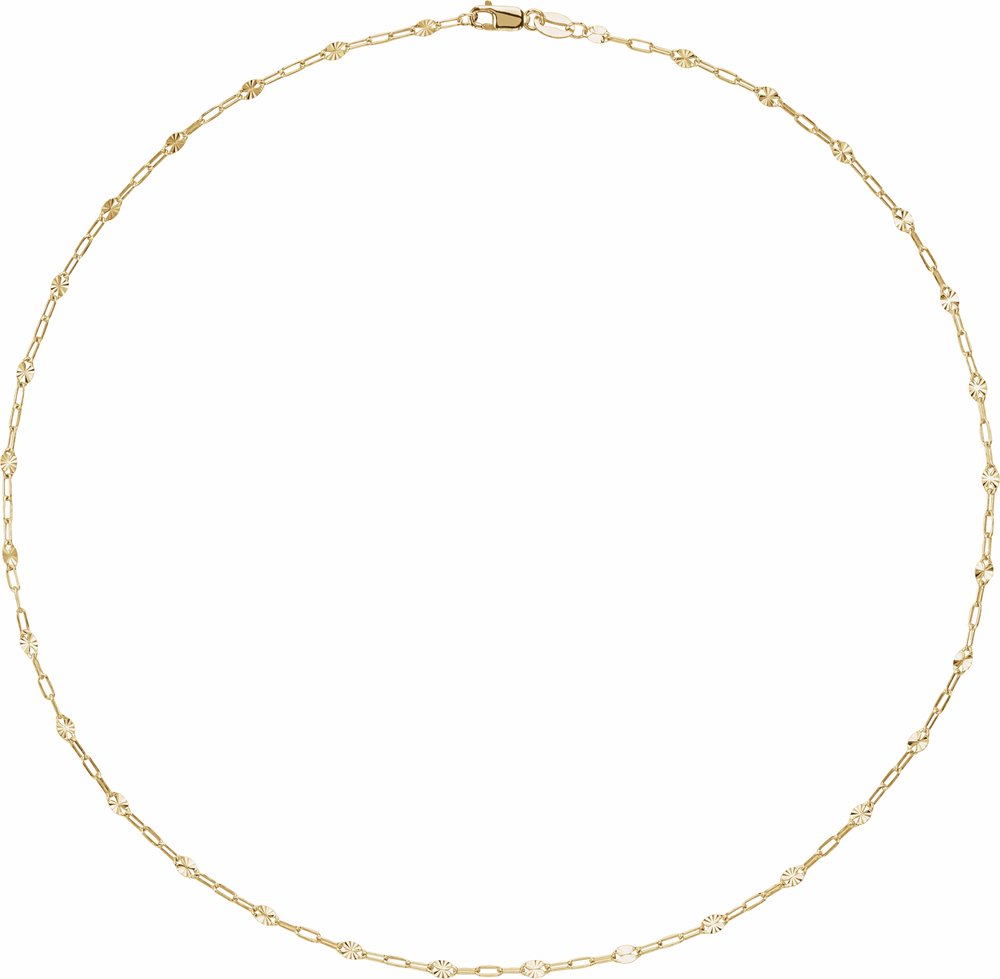 14K Yellow Gold-Filled 2.5 mm Light Paperclip-Style Starburst Mirror 16" Chain
