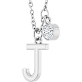 14K White Gold Initial J 1/10 CT Lab-Grown Diamond 16-18" Necklace