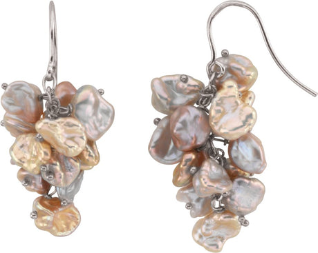 Sterling Silver Cultured Multi-Color Freshwater Keshi Pearl Earrings