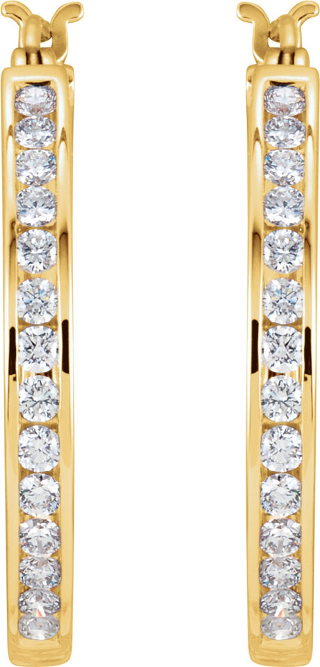 14K Yellow Gold 1 CTW Natural Diamond Hoop Earrings