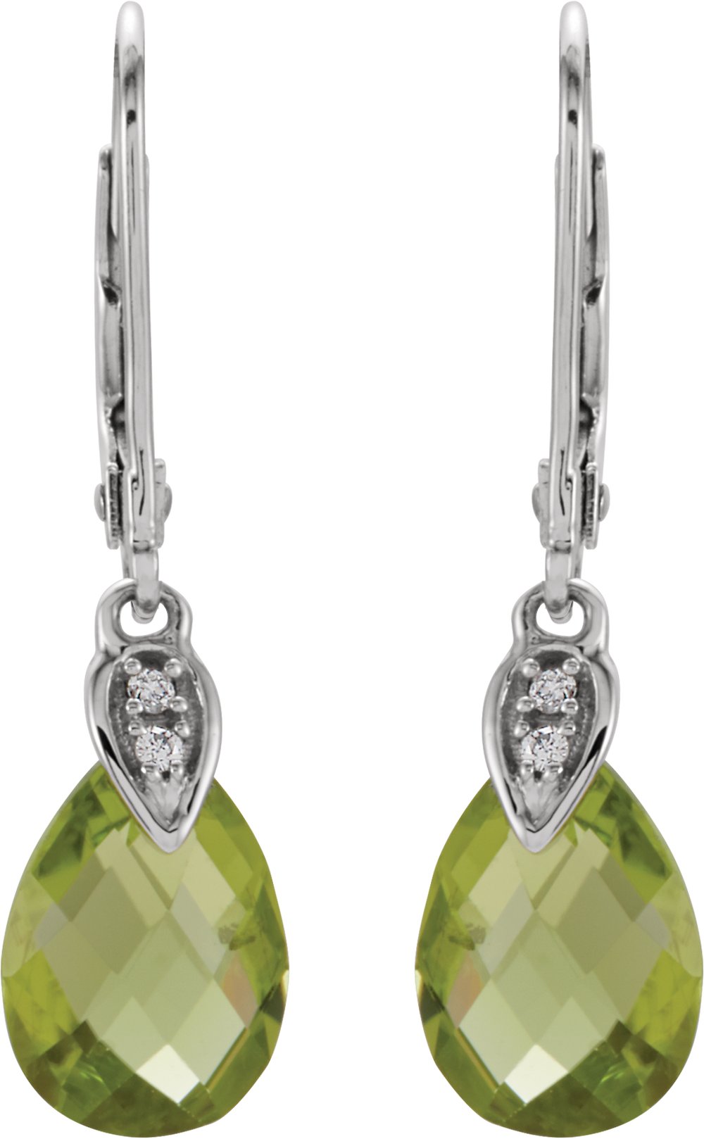 14K White Natural Peridot & .025 CTW Natural Diamond Earrings