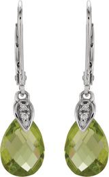 14K White Natural Peridot & .025 CTW Natural Diamond Earrings