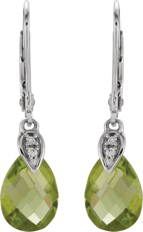 14K White Natural Peridot & .025 CTW Natural Diamond Earrings