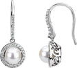 14K White Cultured White Freshwater Pearl & 1/2 CTW Natural Diamond Earrings