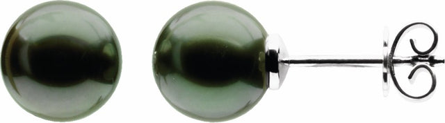 14K Palladium White 10 mm Cultured Gray Tahitian Pearl Earrings