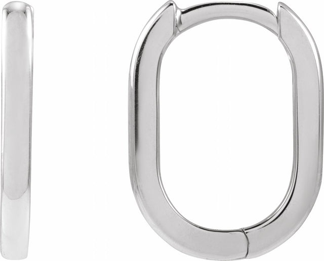 Sterling Silver Elongated Oval 14 mm Hoop Earrings