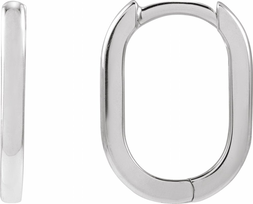 14K White Gold Elongated Oval 14 mm Hoop Earrings