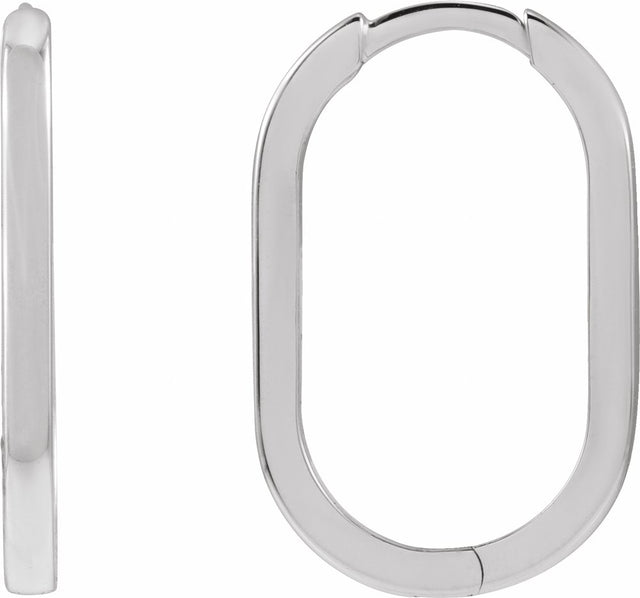 14K White Gold Elongated Oval 20 mm Hoop Earrings