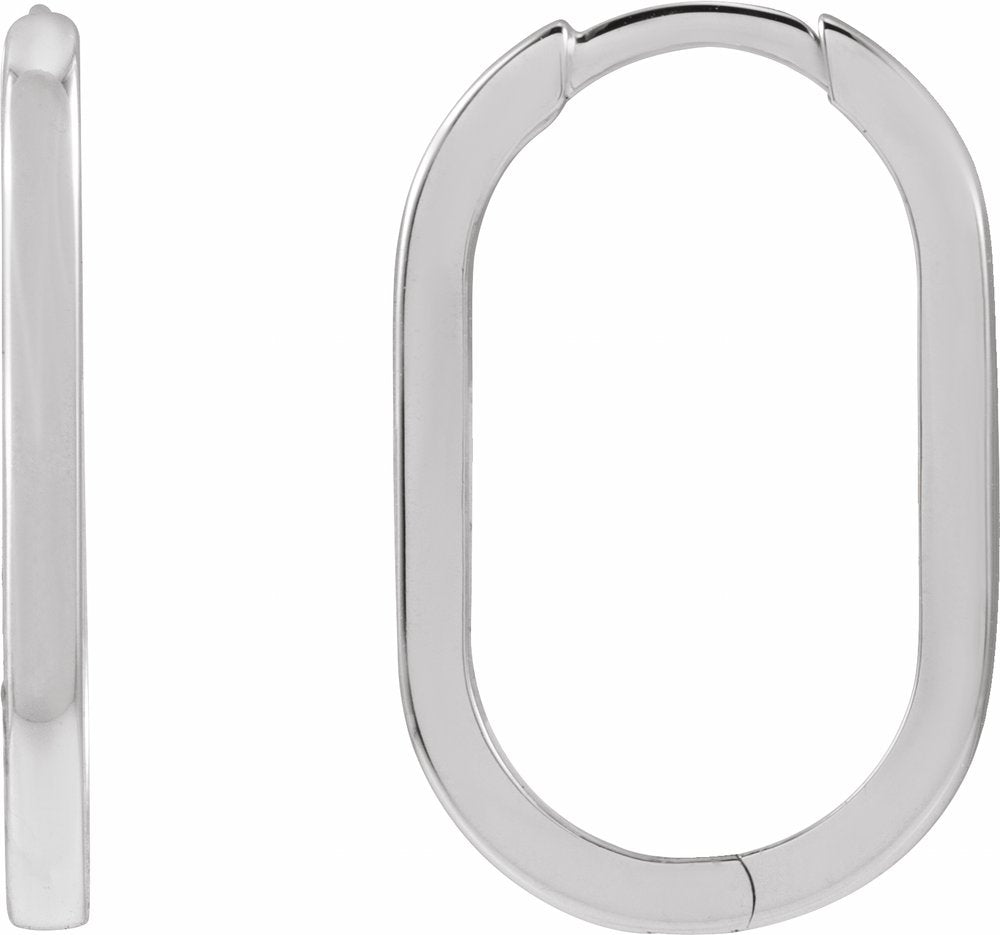 14K White Gold Elongated Oval 20 mm Hoop Earrings