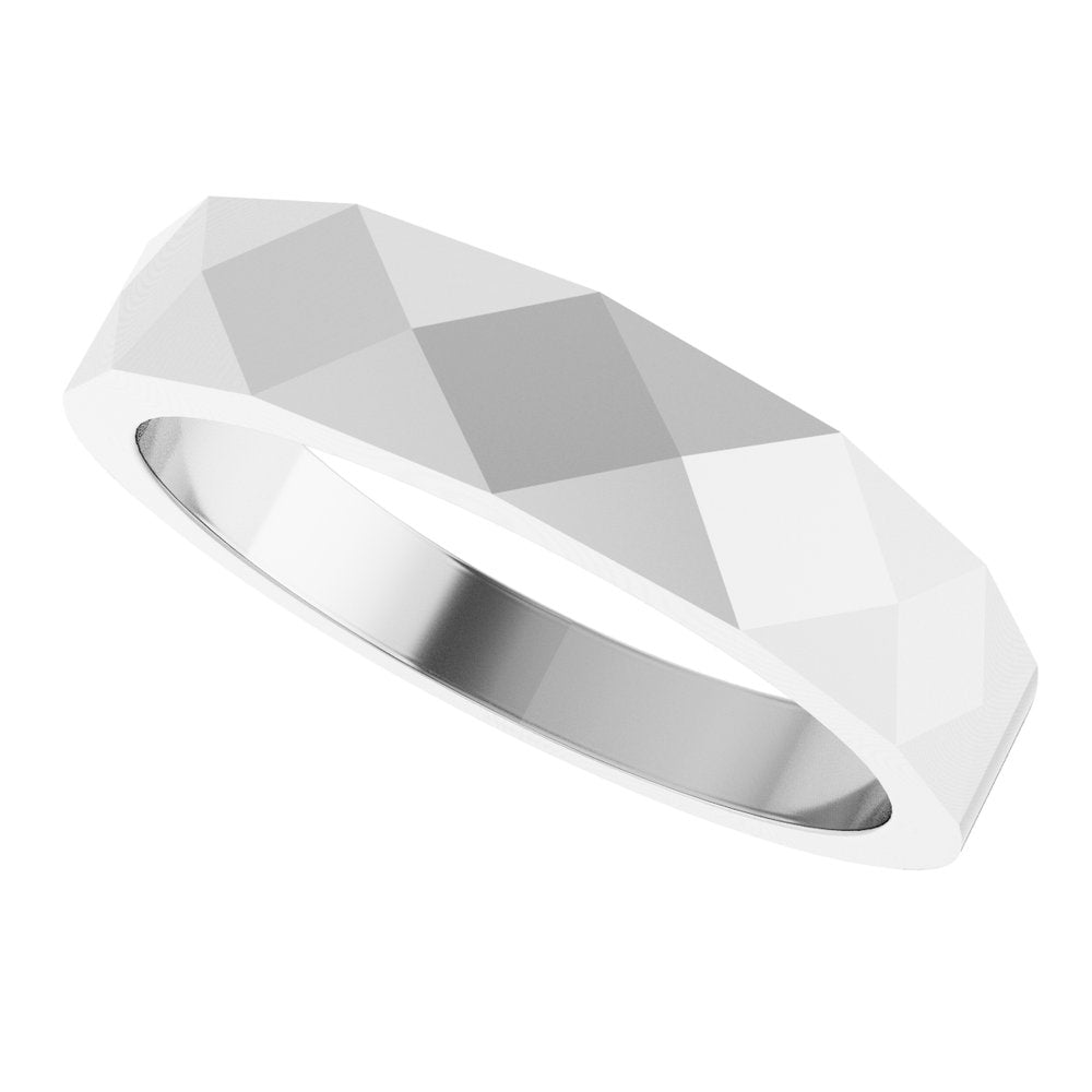 14K White Gold 5 mm Geometric Faceted Band Size 10