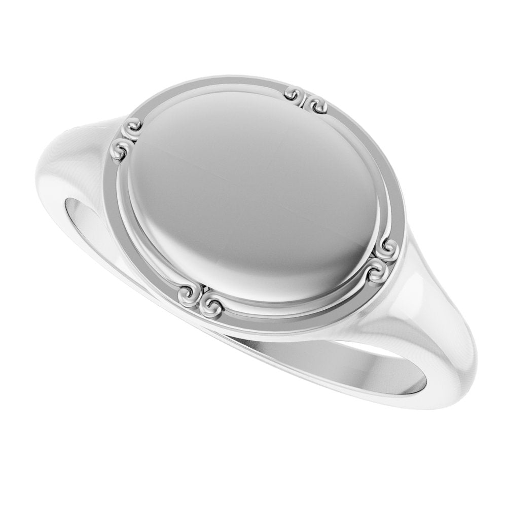 14K White Gold 10x8 mm Oval Vintage-Inspired Signet Ring