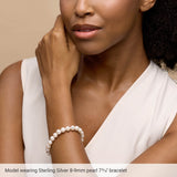 Sterling Silver 8-9 mm Cultured White Freshwater Pearl 7 3/4" Bracelet