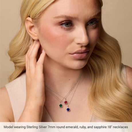 Sterling Silver 7 mm Lab-Grown Ruby & .015 CTW Natural Diamond 18" Necklace