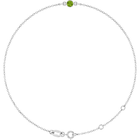 14K White Gold Natural Peridot Bezel-Set Solitaire 6 1/2-7 1/2" Bracelet