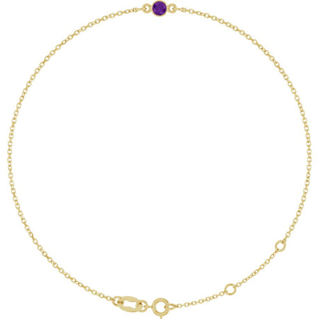 14K Yellow Gold Natural Amethyst Bezel-Set Solitaire 6 1/2-7 1/2" Bracelet