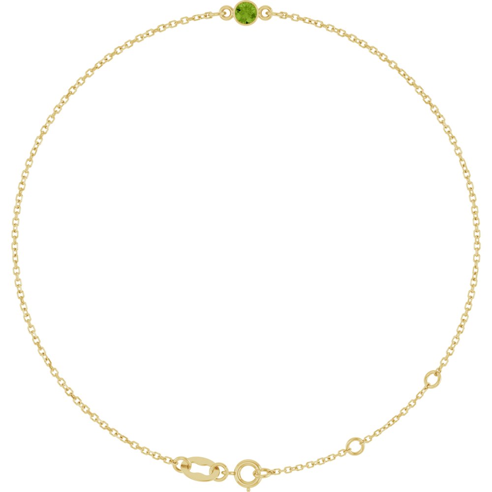 14K Yellow Gold Natural Peridot Bezel-Set Solitaire 6 1/2-7 1/2" Bracelet