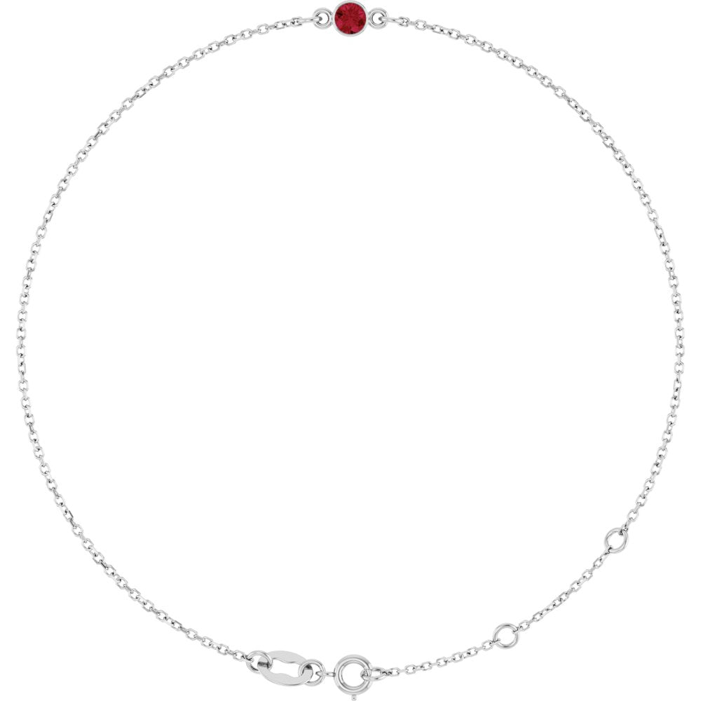 Sterling Silver Lab-Grown Ruby Bezel-Set Solitaire 6 1/2-7 1/2" Bracelet
