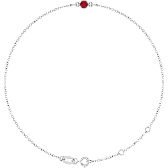 Sterling Silver Lab-Grown Ruby Bezel-Set Solitaire 6 1/2-7 1/2" Bracelet