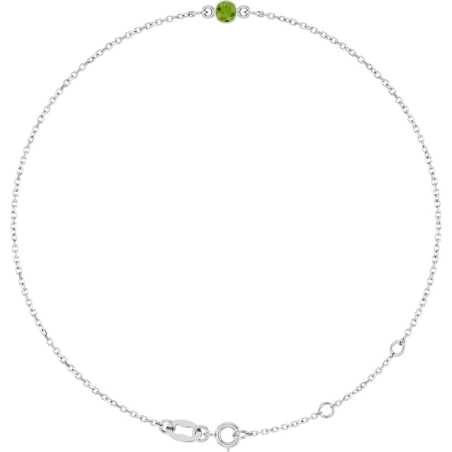 Sterling Silver Natural Peridot Bezel-Set Solitaire 6 1/2-7 1/2" Bracelet