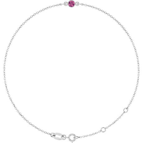 14K White Gold Natural Pink Tourmaline Bezel-Set Solitaire 6 1/2-7 1/2" Bracelet