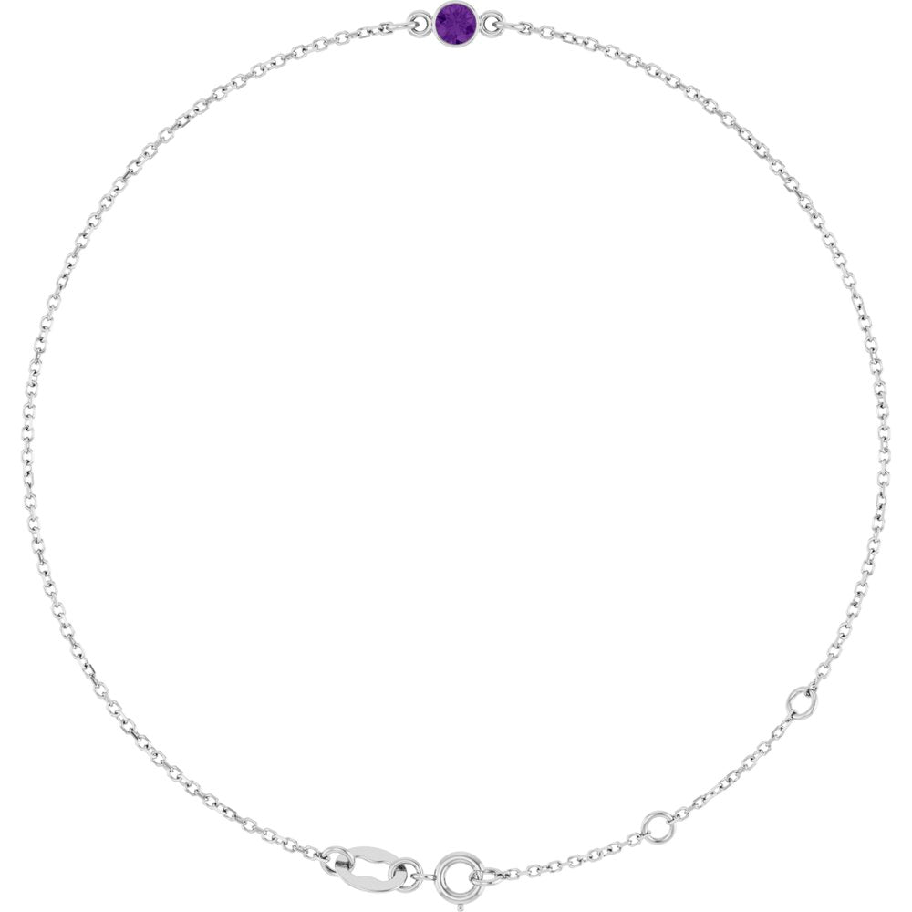 Sterling Silver Natural Amethyst Bezel-Set Solitaire 6 1/2-7 1/2" Bracelet