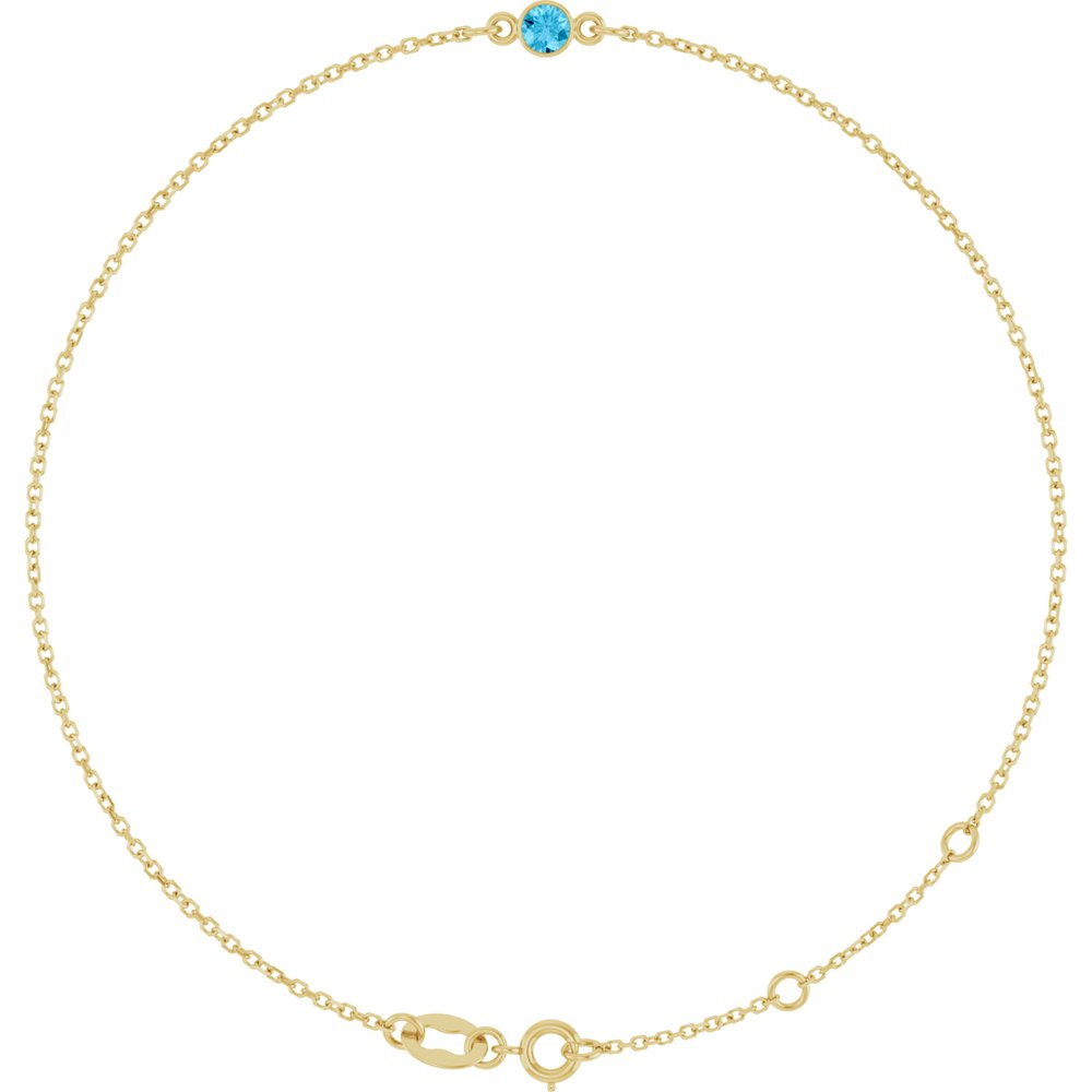 14K Yellow Gold Natural Aquamarine Bezel-Set Solitaire 6 1/2-7 1/2" Bracelet