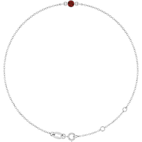 14K White Gold Natural Mozambique Garnet Bezel-Set Solitaire 6 1/2-7 1/2" Bracelet