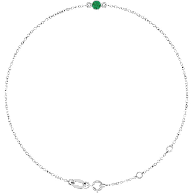 14K White Gold Lab-Grown Emerald Bezel-Set Solitaire 6 1/2-7 1/2" Bracelet