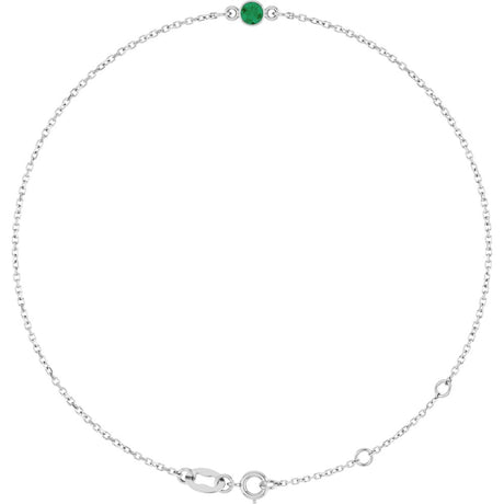 14K White Gold Lab-Grown Emerald Bezel-Set Solitaire 6 1/2-7 1/2" Bracelet